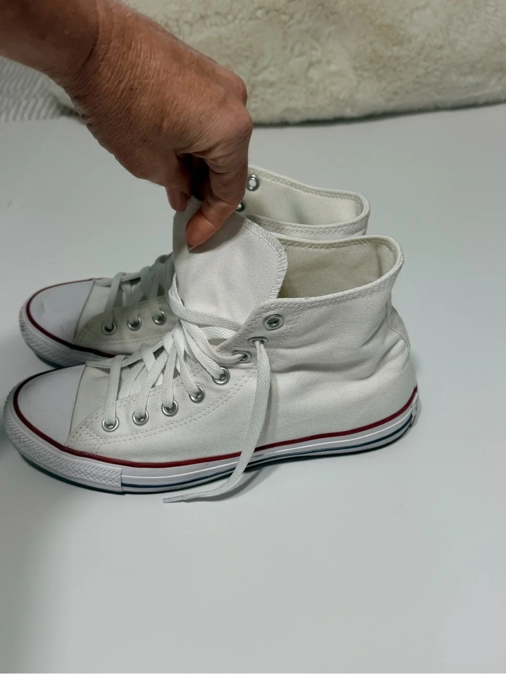 Converse White High-Top Kids Sneakers with Red & Navy Accents